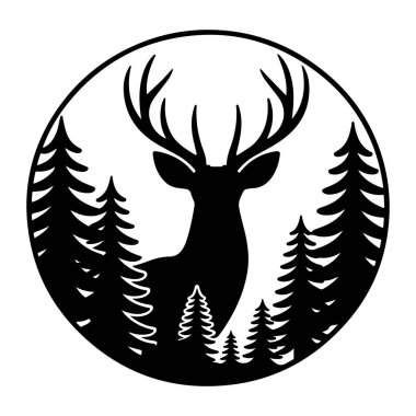 Orman Çemberi Siluetinde Geyik Görkemliliği dairesel vektöre çarpıyor.