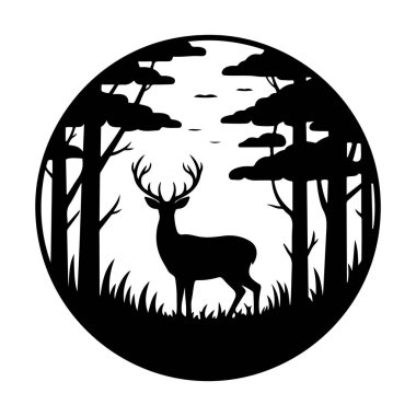 Orman Çemberi Siluetinde Geyik Görkemliliği dairesel vektöre çarpıyor.