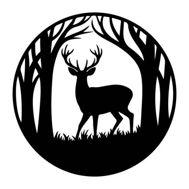 Orman Çemberi Siluetinde Geyik Görkemliliği dairesel vektöre çarpıyor.
