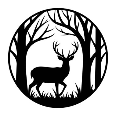 Orman Çemberi Siluetinde Geyik Görkemliliği dairesel vektöre çarpıyor.