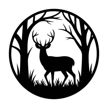 Orman Çemberi Siluetinde Geyik Görkemliliği dairesel vektöre çarpıyor.