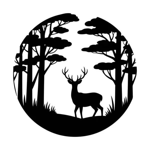 Orman Çemberi Siluetinde Geyik Görkemliliği dairesel vektöre çarpıyor.