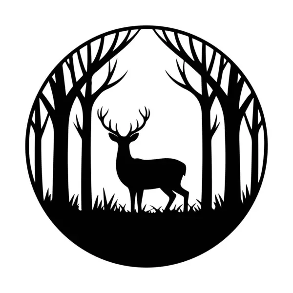 Orman Çemberi Siluetinde Geyik Görkemliliği dairesel vektöre çarpıyor.