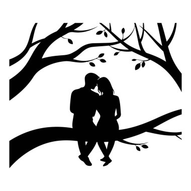 Bench simgesinin üzerinde oturan Çift Siluet Vektör İllüstrasyonu