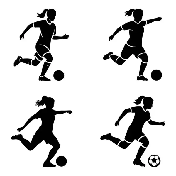 Bu tasarım stilize edilmiş bir bayan futbolcuya sahiptir. Sanat eserleri kalın bir siluet tarzıyla sunuluyor, simgeler ve grafikler için mükemmel..