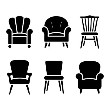 Siyah Siluet Biçimli Silüet Simgelerinde Çeşitli Sandalye Tasarımları Koleksiyonu.