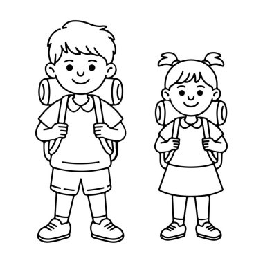 Elele tutuşan çocuklar Okulun Siluet Vektör Sanatına Gidiyor.