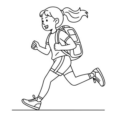 Sırt çantalı kız Çizgi Sanat Stili Siluet vektör sanatı