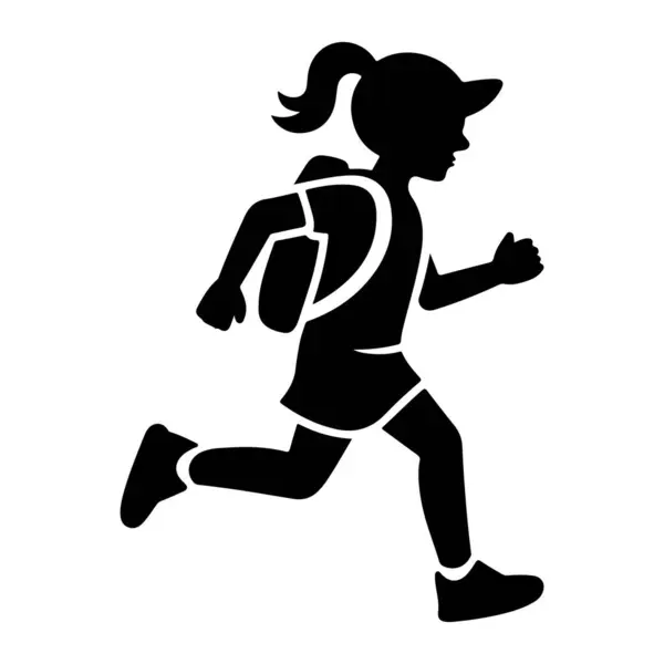 Okul Siluetine Sırt çantasıyla koşan kız simgeleri.