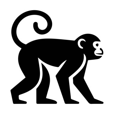 Şirin Çizgi Maymun Kıvrık Kuyruklu ve Dostane Yüzlü Duran Siluet