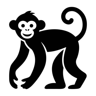 Şirin Çizgi Maymun Kıvrık Kuyruklu ve Dostane Yüzlü Duran Siluet