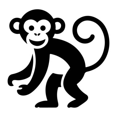 Şirin Çizgi Maymun Kıvrık Kuyruklu ve Dostane Yüzlü Duran Siluet