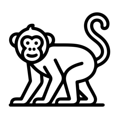 Şirin Çizgi Maymun Kıvrık Kuyruklu ve Dostane Yüzlü Duran Siluet