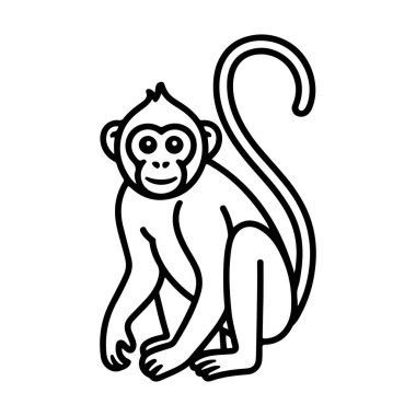 Şirin Çizgi Maymun Kıvrık Kuyruklu ve Dostane Yüzlü Duran Siluet