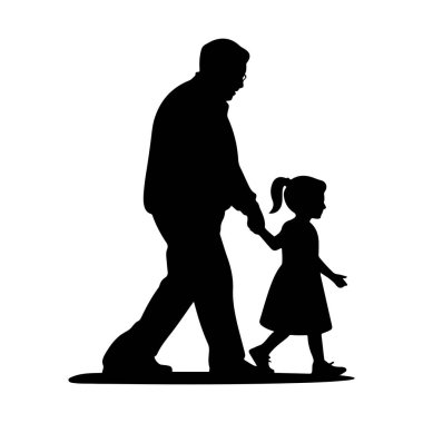 Büyükannem ve büyükbabam, torunumla yürüyorlar. El ele tutuşuyorlar. Siyah siluet.