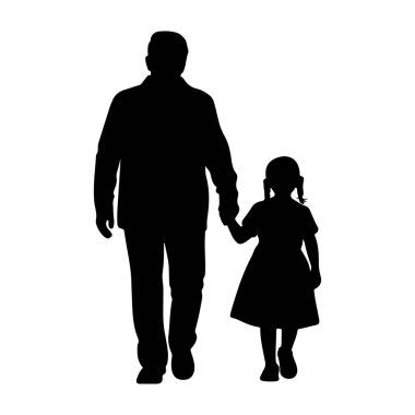 Büyükannem ve büyükbabam, torunumla yürüyorlar. El ele tutuşuyorlar. Siyah siluet.