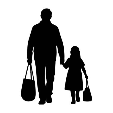 Büyükannem ve büyükbabam, torunumla yürüyorlar. El ele tutuşuyorlar. Siyah siluet.