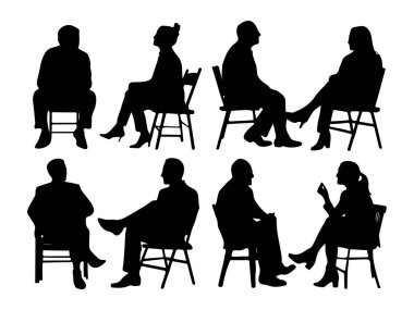 Sandalyelerde Oturanlar Siluet Vektörü İllüstrasyonu Bu