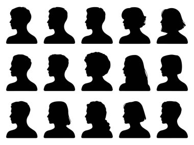 Çeşitli Saç Tarzları Siluetine sahip Çeşitli İnsanlar Başı Silueti