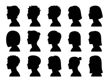 Çeşitli Saç Tarzları Siluetine sahip Çeşitli İnsanlar Başı Silueti