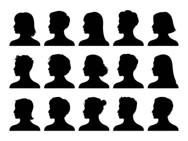 Çeşitli Saç Tarzları Siluetine sahip Çeşitli İnsanlar Başı Silueti