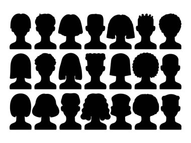 Çeşitli Saç Tarzları Siluetine sahip Çeşitli İnsanlar Başı Silueti