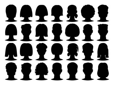 Çeşitli Saç Tarzları Siluetine sahip Çeşitli İnsanlar Başı Silueti