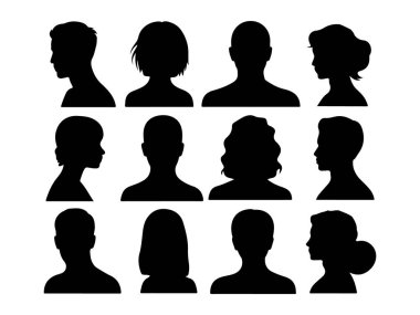 Çeşitli Saç Tarzları Siluetine sahip Çeşitli İnsanlar Başı Silueti