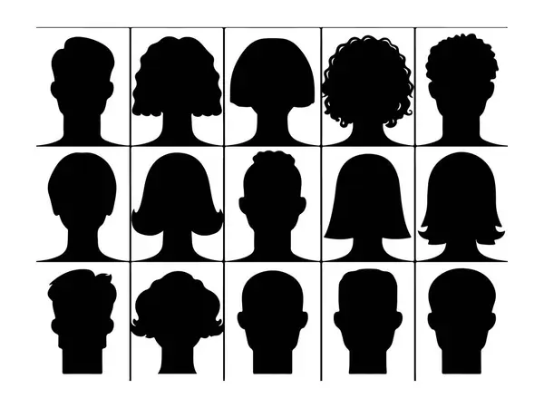 Çeşitli Saç Tarzları Siluetine sahip Çeşitli İnsanlar Başı Silueti