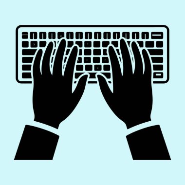 Eller silueti simsiyah bir klavyede yazmak