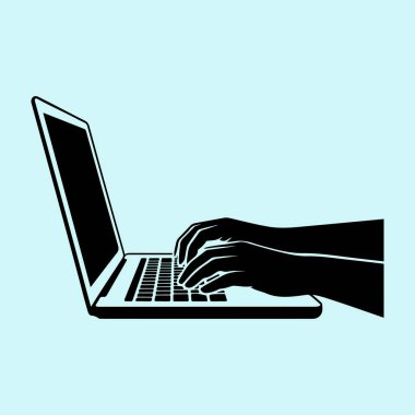 Eller silueti simsiyah bir klavyede yazmak