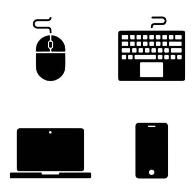 Siluet içerisinde dizüstü bilgisayarlar, klavye faresi ve telefonu içeren dijital aygıtlar