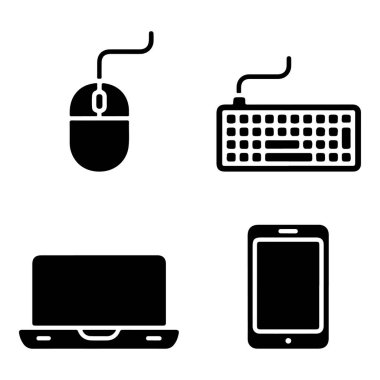 Siluet içerisinde dizüstü bilgisayarlar, klavye faresi ve telefonu içeren dijital aygıtlar