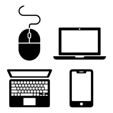 Siluet içerisinde dizüstü bilgisayarlar, klavye faresi ve telefonu içeren dijital aygıtlar