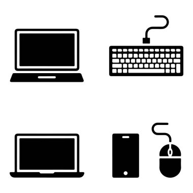 Siluet içerisinde dizüstü bilgisayarlar, klavye faresi ve telefonu içeren dijital aygıtlar