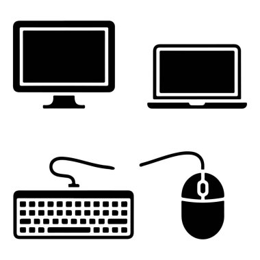 Siluet içerisinde dizüstü bilgisayarlar, klavye faresi ve telefonu içeren dijital aygıtlar