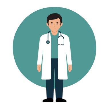 Stethoscope ve Beyaz Ceketli Tam Vücut Doktor İllüstrasyonu