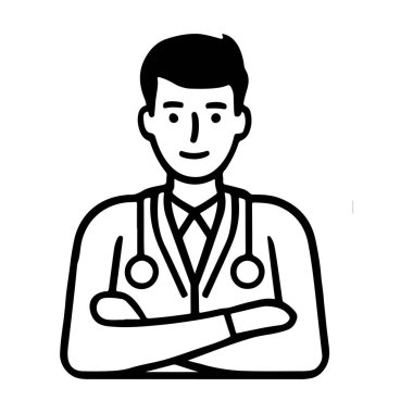 Stetoskop ve kolları çaprazlanmış siluetle kendine güvenen doktor.
