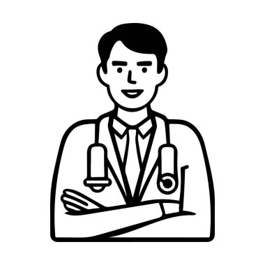 Stetoskop ve kolları çaprazlanmış siluetle kendine güvenen doktor.