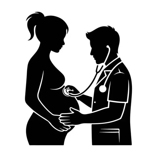 Doktor Hamile Kadın Silüetini Siyah ve Beyaz olarak İnceleme