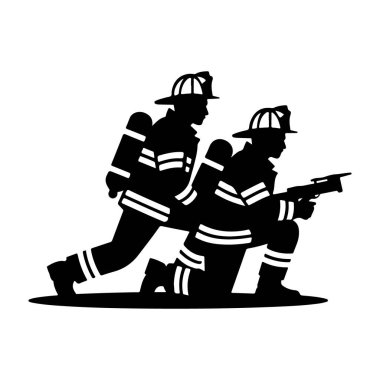 İki itfaiyeci yan yana duruyor Siluet itfaiyecileri