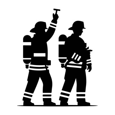 İki itfaiyeci yan yana duruyor Siluet itfaiyecileri