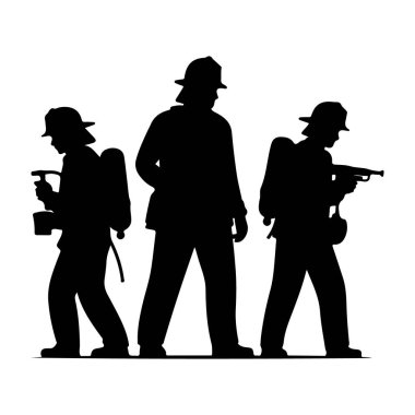 İki itfaiyeci yan yana duruyor Siluet itfaiyecileri