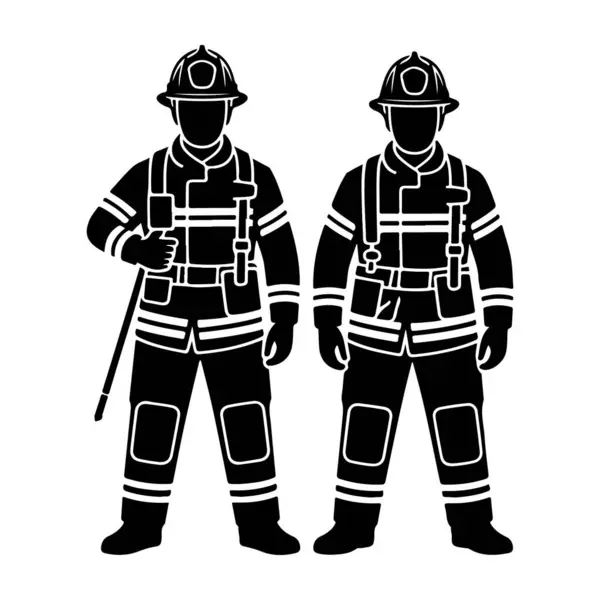 İki itfaiyeci yan yana duruyor Siluet itfaiyecileri