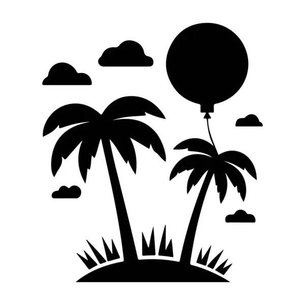 Şeffaf Arkaplanda Palmiye Ağaçları ve Bulutlar