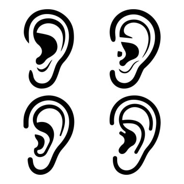 Şeffaf Arkaplan Üzerinde Siyah Silüet Dört Kulaklı Çizimler