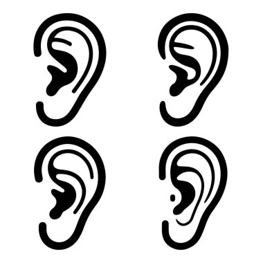 Şeffaf Arkaplan Üzerinde Siyah Silüet Dört Kulaklı Çizimler