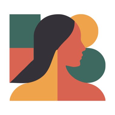 Şeffaf arka planda izole edilmiş geometrik arka planda bir kadının silueti