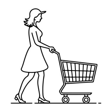 Alışveriş çantalı şık bir kadın şeffaf arka planda soyutlanmış bir şekilde yürüyen bir siluet.