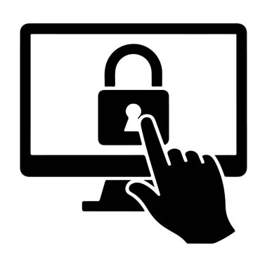 El tıklama siluetine sahip bilgisayar güvenlik simgesi şeffaf arkaplanda izole edildi